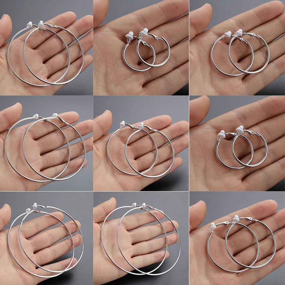 1 Cặp Khuyên Tai Dạng Vòng Có Đệm Cho Nữ|Khuyên Xỏ Màu Đen Không Xỏ Lỗ
