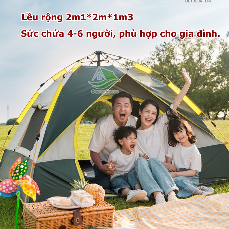 Lều cắm trại dã ngoại CAO CẤP, sức chứa 4-6 người, chống nước, chống nắng tia UV kiểu lều phượt du lịch