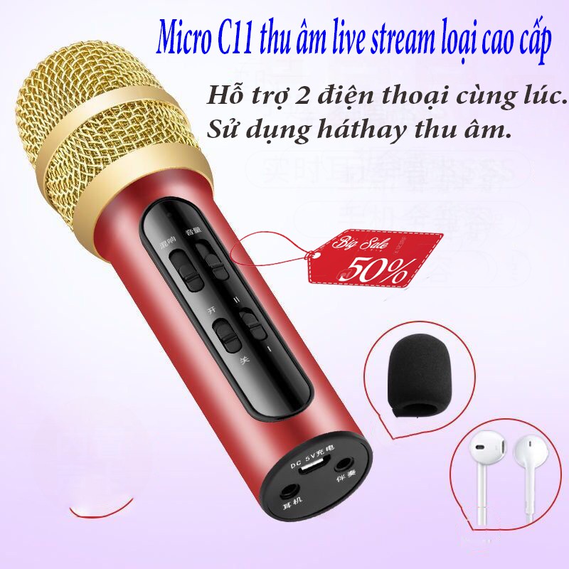 [Mã ELHACE giảm 4% đơn 300K] Micro C11 Thu Âm Hát Livestream ⚡ CHÍNH HÃNG ⚡ Âm Thanh Cực Hay + TẶNG KÈM 01 TAI NGHE