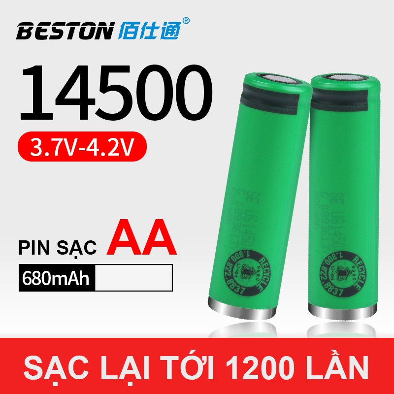 Pin sạc 14500 lithium 3.7V 680mAh Beston, Pin sạc AA 3,7V dùng cho đèn pin, Dung lượng thật 680mAh
