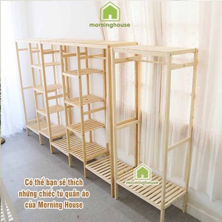 Tủ Treo Quần Áo Gỗ Morning House 135x150 cm. Tủ Quần Áo Gỗ Lắp Ráp Triple Hanger