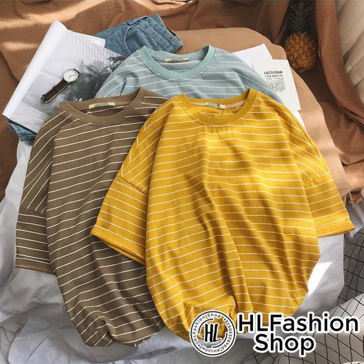 Áo thun tay lỡ form to rộng sọc trắng nhỏ 5 màu siêu đẹp, áo phông phom rộng HLFashion *