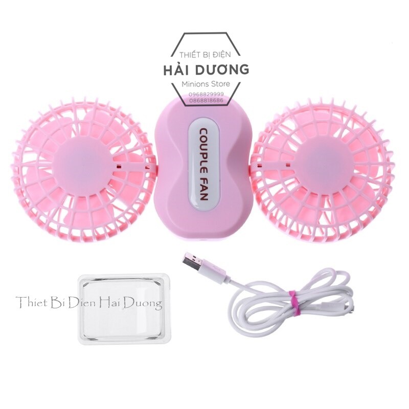 Quạt cầm tay mini Couple Fan sạc tích điện 3 cấp độ gió TN133 - kèm chân để bàn - Siêu mát - 2 Lồng quạt ( Có Video)