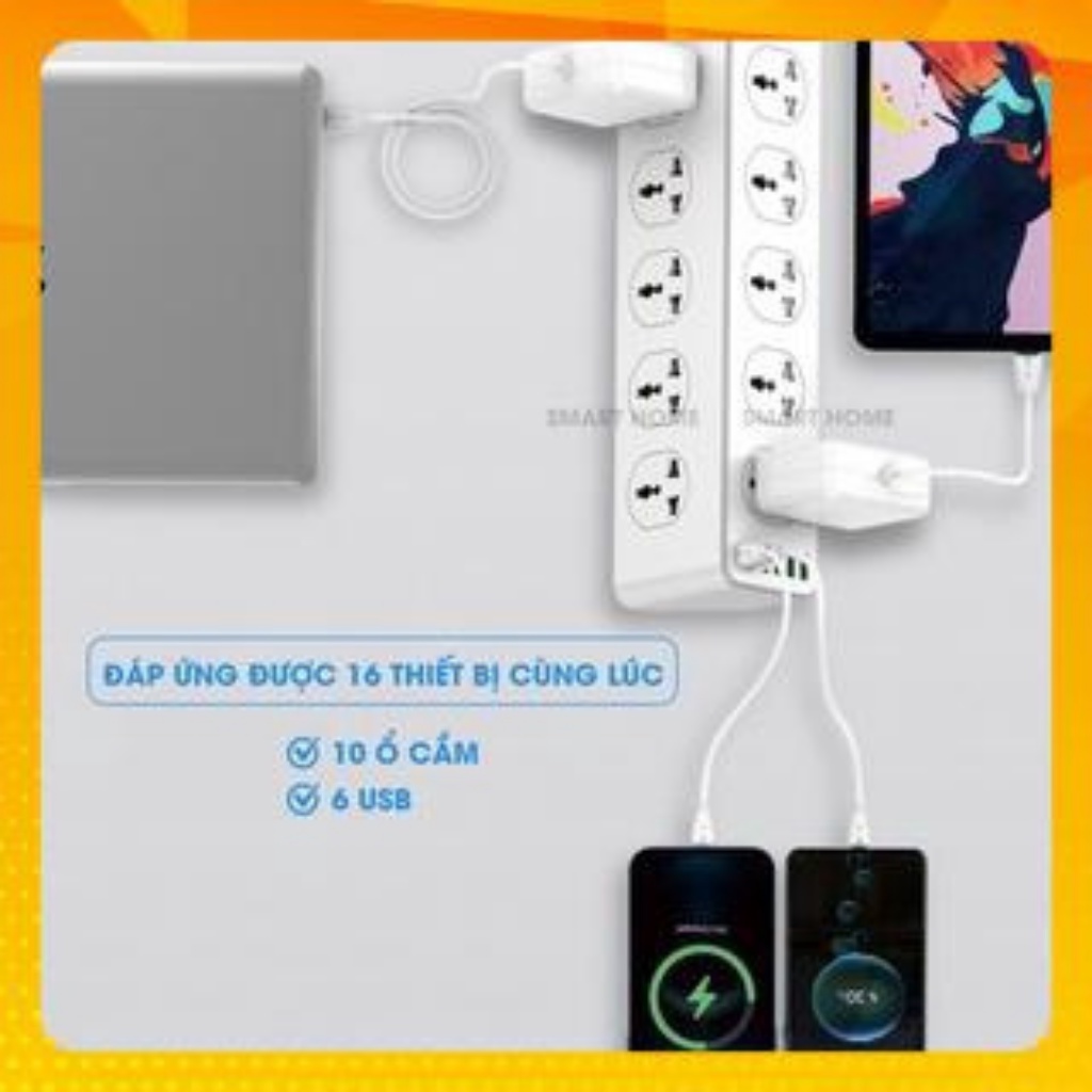 Ổ cắm điện USB nhiều lỗ cắm đa năng 10 ổ cắm điện và 6 usb sạc nhanh điện thoại PD 30W