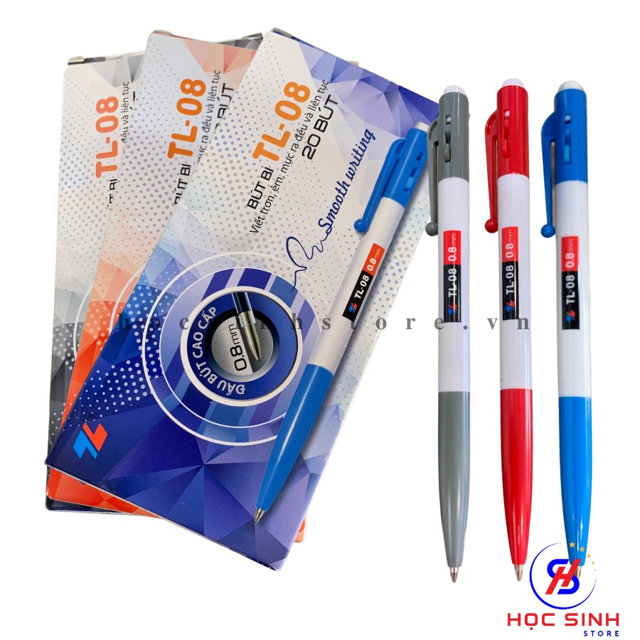 Hộp 20 cây Bút Bi Thiên Long ngòi 0.8mm TL-08 ( Xanh, đỏ, đen )