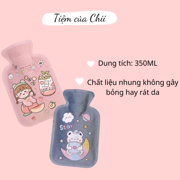 Túi chườm nóng lạnh nhung mềm giảm đau bụng kinh, túi chườm giữ ấm hạ sốt 350ml