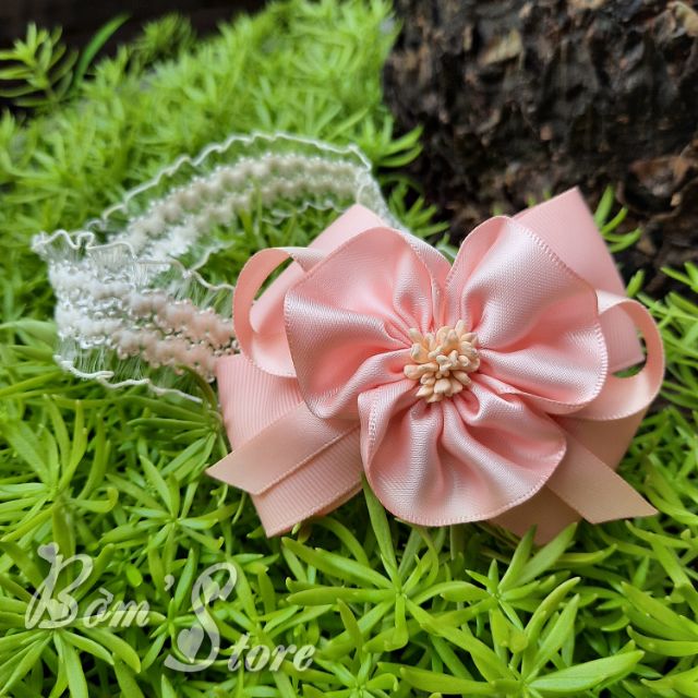 Băng đô handmade nơ kết hoa ruy băng cho bé