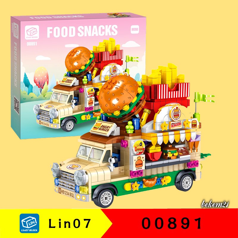 Lego Xếp Hình Con Gái Xe Chở Bánh Humberger 636 chi tiết Food Snack Xe Chở Trái Cây Nước Uống đồ chơi ghép hình bé gái