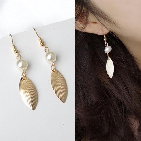 Fashion simple earrings fashion jewelry retro style gold leaf gold leaf pearl jewelry temperament Korean special