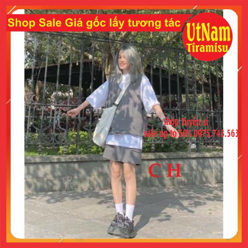 (RẺ VÔ ĐỊCH)Sét đồ nữ 3 Món Gồm Áo Gile + Áo Thun Form Rộng Tay Lỡ + Quần Short Xám Siêu Hot Hit Unisex | BigBuy360 - bigbuy360.vn