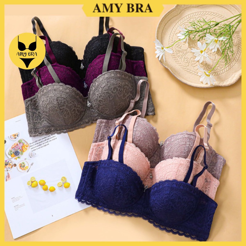 Áo Ngực Ren Có Gọng - Áo Lót Nữ Cup Ngang Mút Mỏng Cao Cấp 3 Nấc Cài AMYBRA A8833