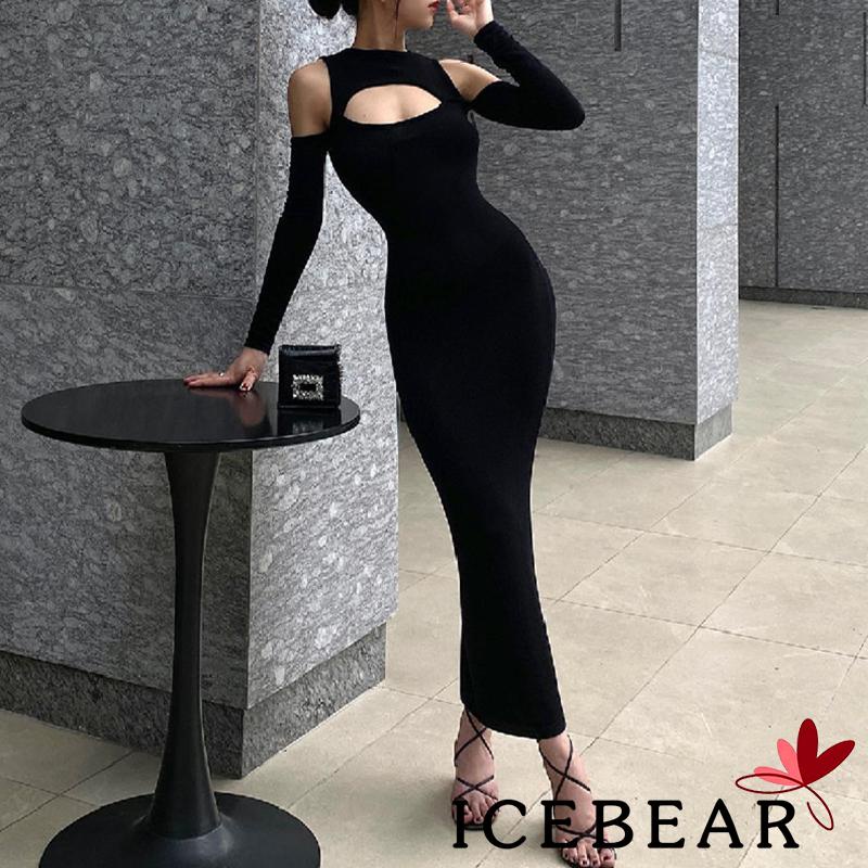 Đầm Body Tay Dài Màu Trơn Thiết Kế Trễ Vai Quyến Rũ