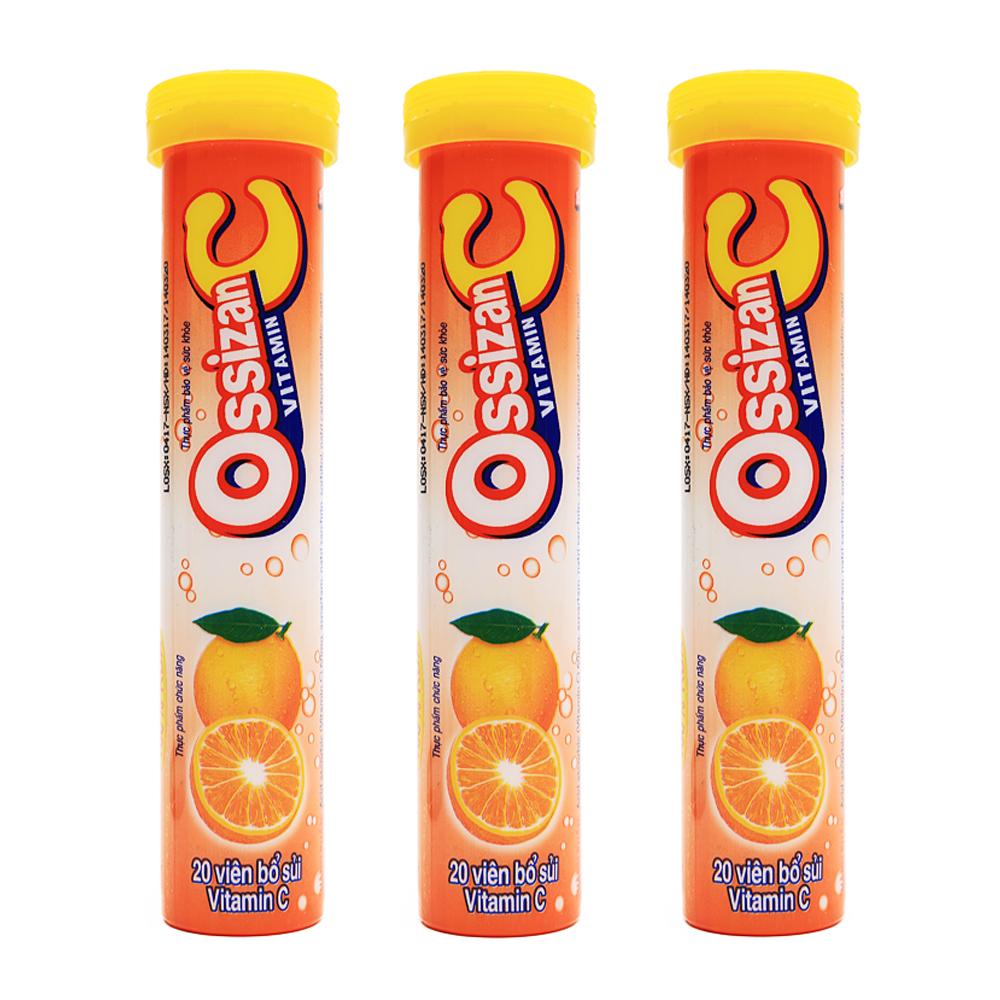 Viên sủi vitamin c Ossizan C tăng sức đề kháng cho bé nâng cao hệ miễn dịch thơm ngon rễ uống Tub 20 Viên