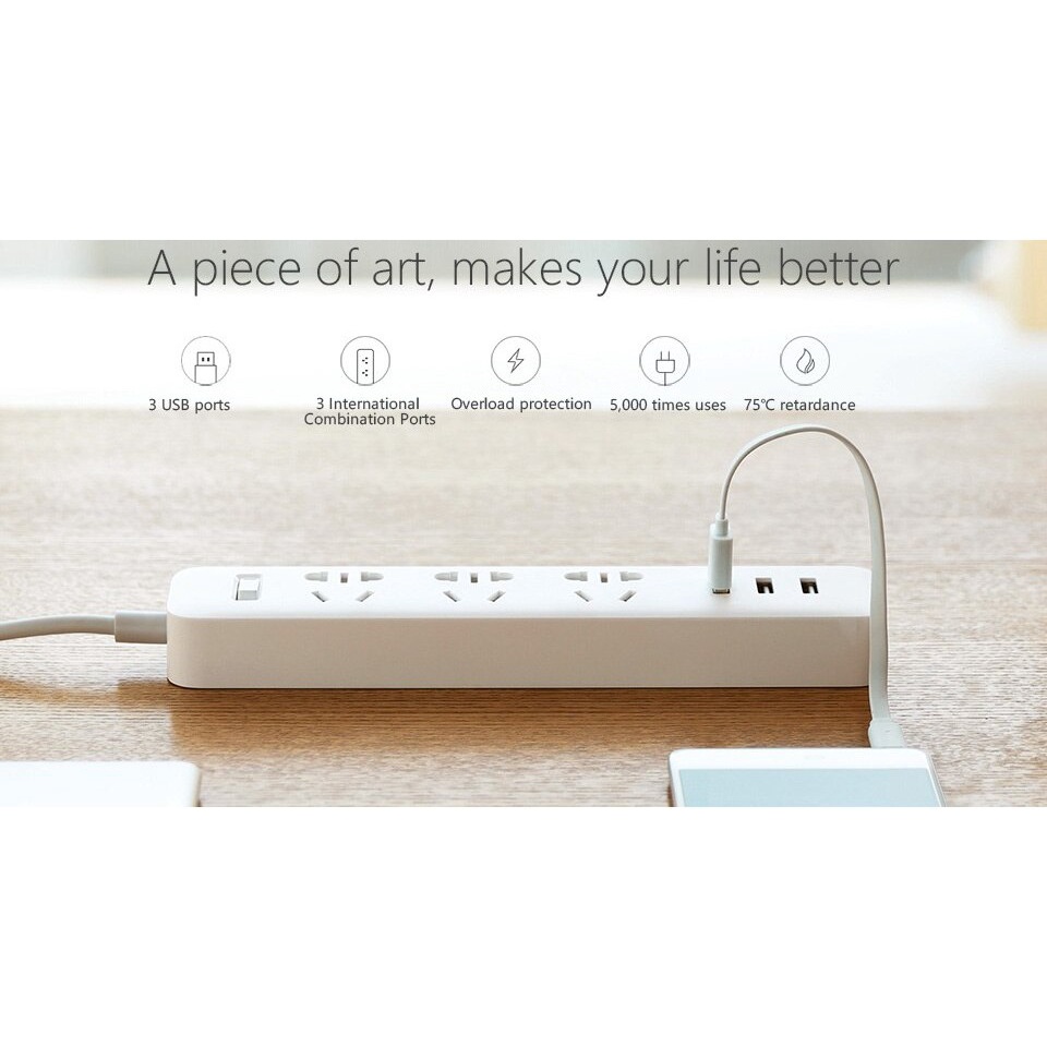 Ổ Cắm Điện Xiaomi-Ổ Điện Sạc Nhanh Xiaomi Mi Power Strip Chống cháy nổ-Bảo Hành 12 Tháng