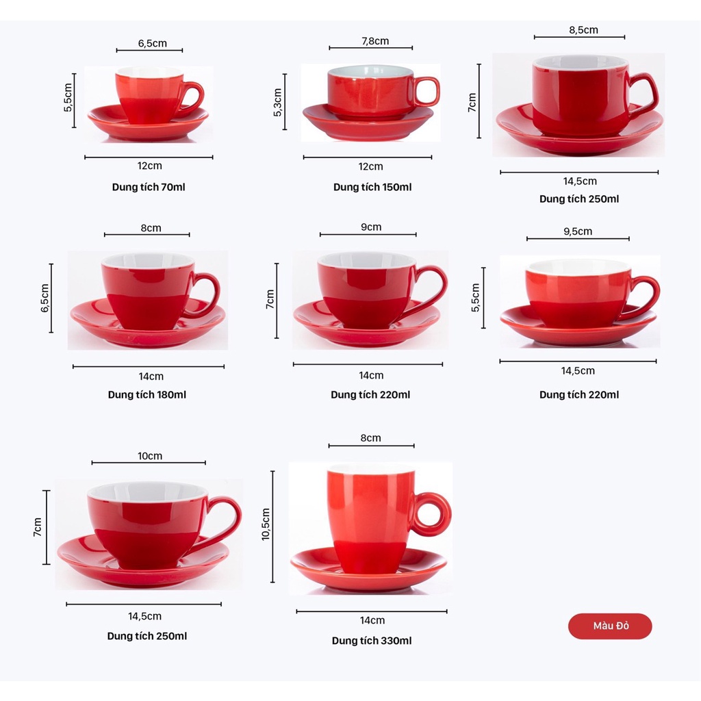 Bộ tách đĩa coffee vân đá Capuccino, Espresso, Latte nhiều màu, nhiều dung tích - Gốm Bát Tràng
