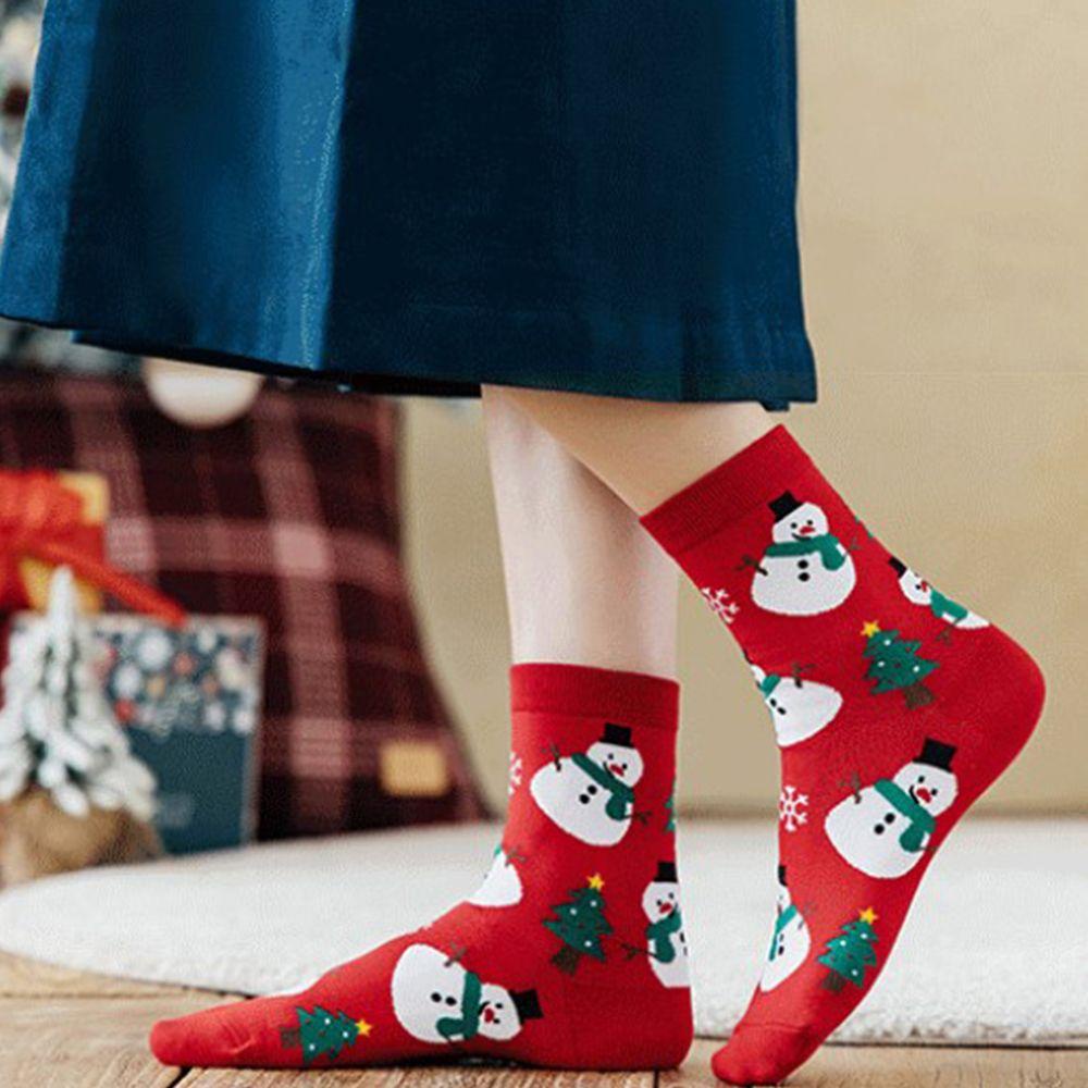 Vớ Cotton Cổ Trung Thoáng Khí In Họa Tiết Giáng Sinh Phong Cách Harajuku