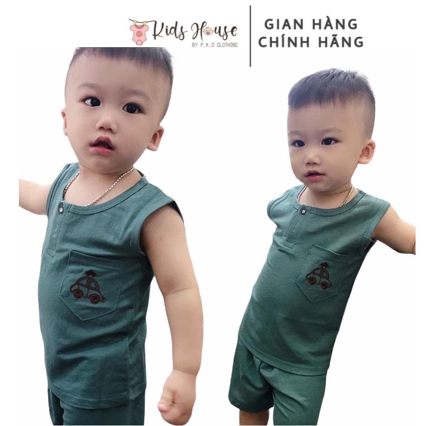 Bộ ba lỗ cotton đũi ô tô mềm mịn thể thao thời trang cho bé