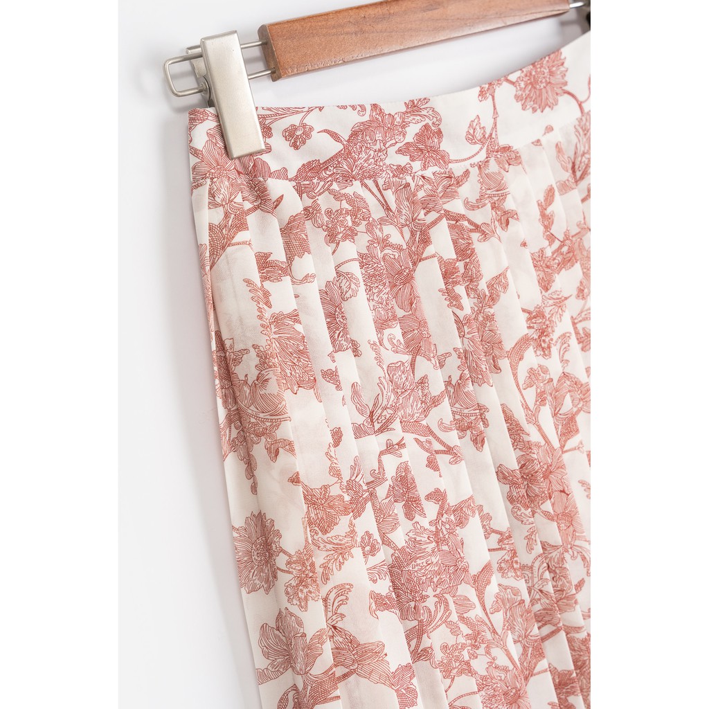 Chân váy xếp ly dài nữ MADELEN vải chiffon họa tiết hoa vintage | BigBuy360 - bigbuy360.vn