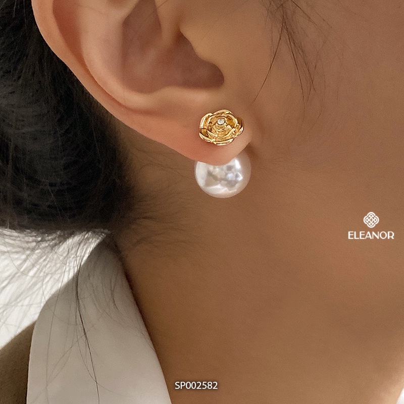 Bông tai nữ ngọc trai nhân tạo Eleanor Accessories mặt bông hoa gắn sát tai phụ kiện trang sức 2582