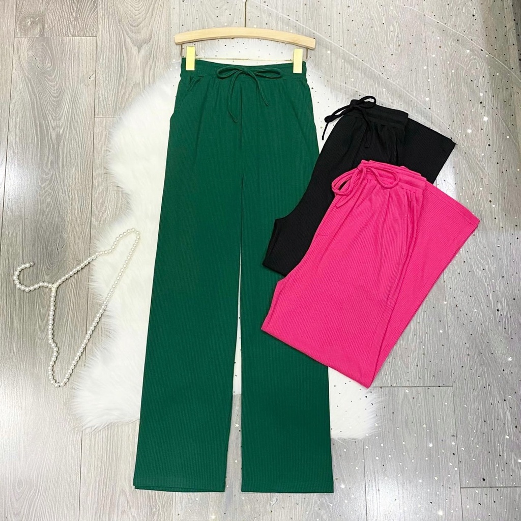 Quần dài thun gân co dãn ống suông rộng màu đẹp cryaotic10