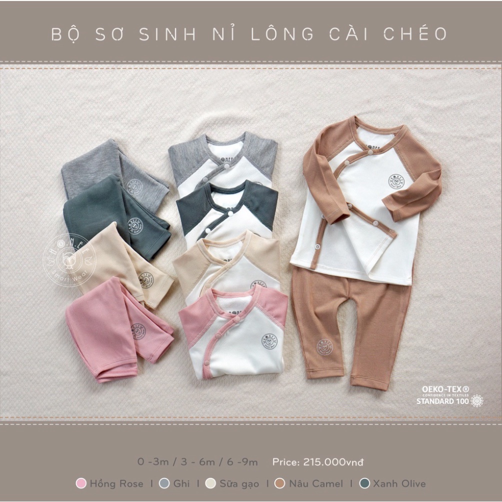 [CHÍNH HÃNG/BAPBIVN] [HRNEE] Bộ sơ sinh sữa cúc cài chéo cho bé 0-6M - Hàng chính hãng