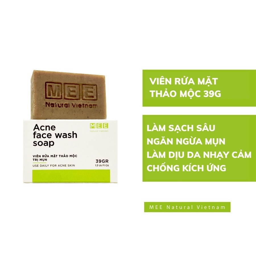 Soap thảo mộc cho da dầu mụn chiết xuất lá Neem tươi Mee Natural 39gr