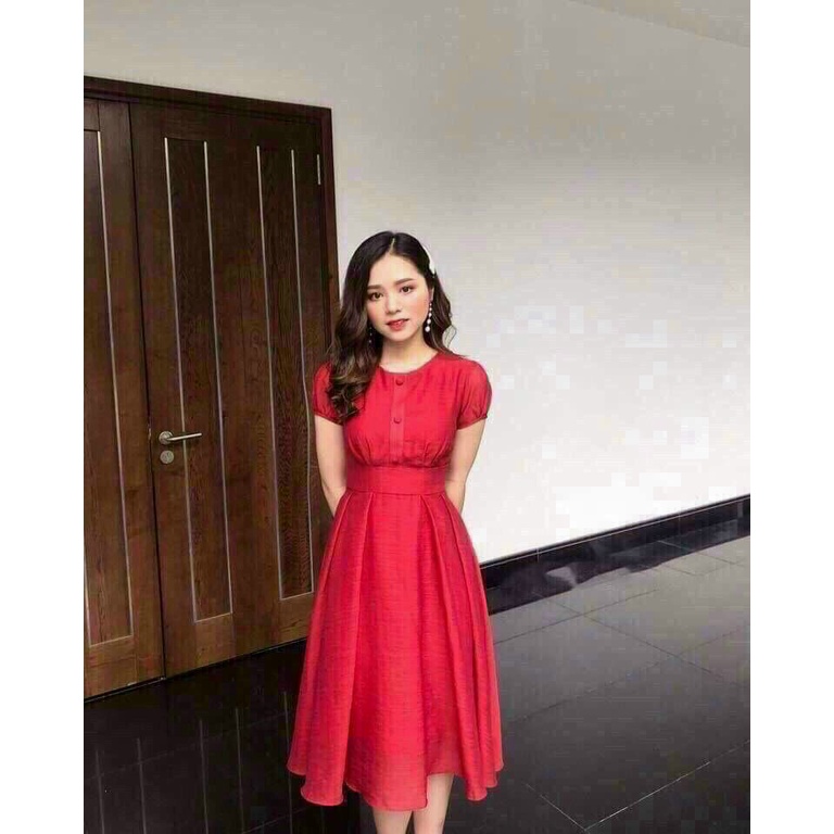 (FREE SHIP) ĐẦM VOAN XÒE NÚT BỌC HAI LỚP DỰ TIỆC KẾT HỢP ĐI LÀM ĐI CHƠI SIÊU XINH DỊU DÀNG PU