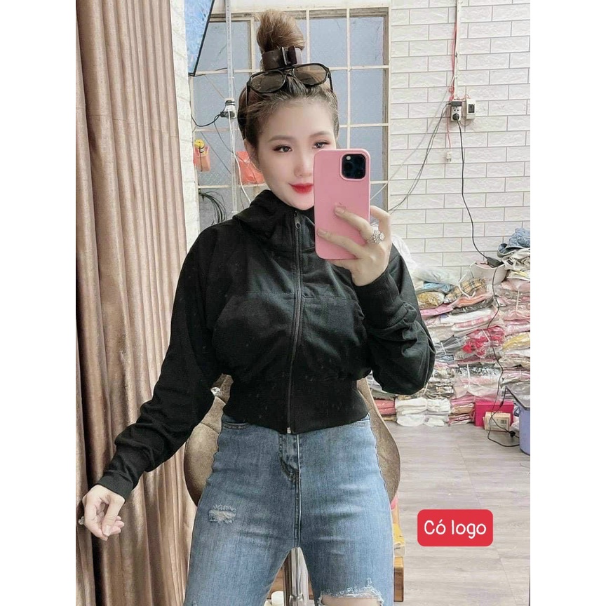 Áo khoác form lửng có nón thêu chữ hiệu sau lưng cực hot , chất thun umi dày dặn