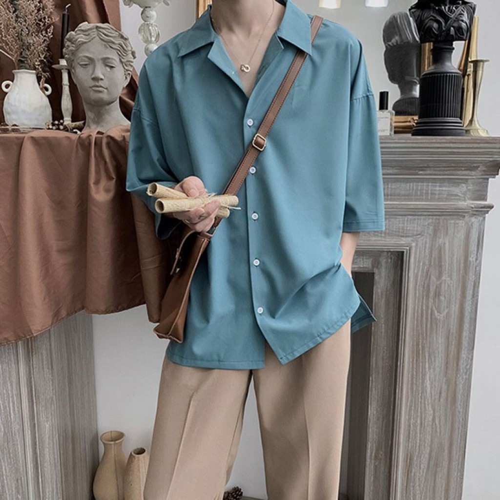 Áo sơ mi nam Mavota áo sơ mi tay lỡ cổ vest form rộng unisex SMV023