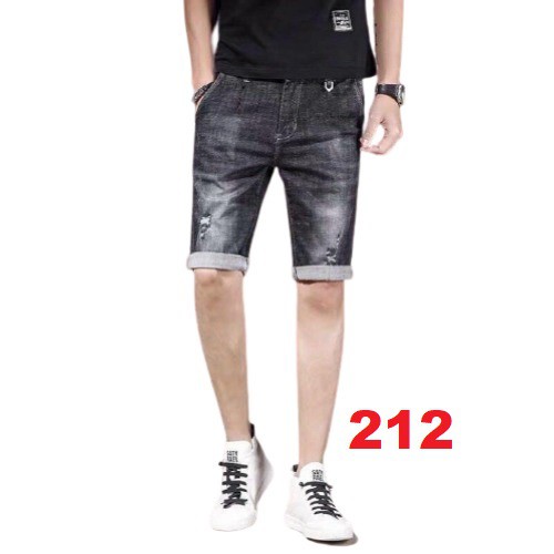 Quần short jean nam màu đen thêu logo chất bò - quần jean ngắn nam co giãn thời trang cao cấp Pn_shop90 ms233