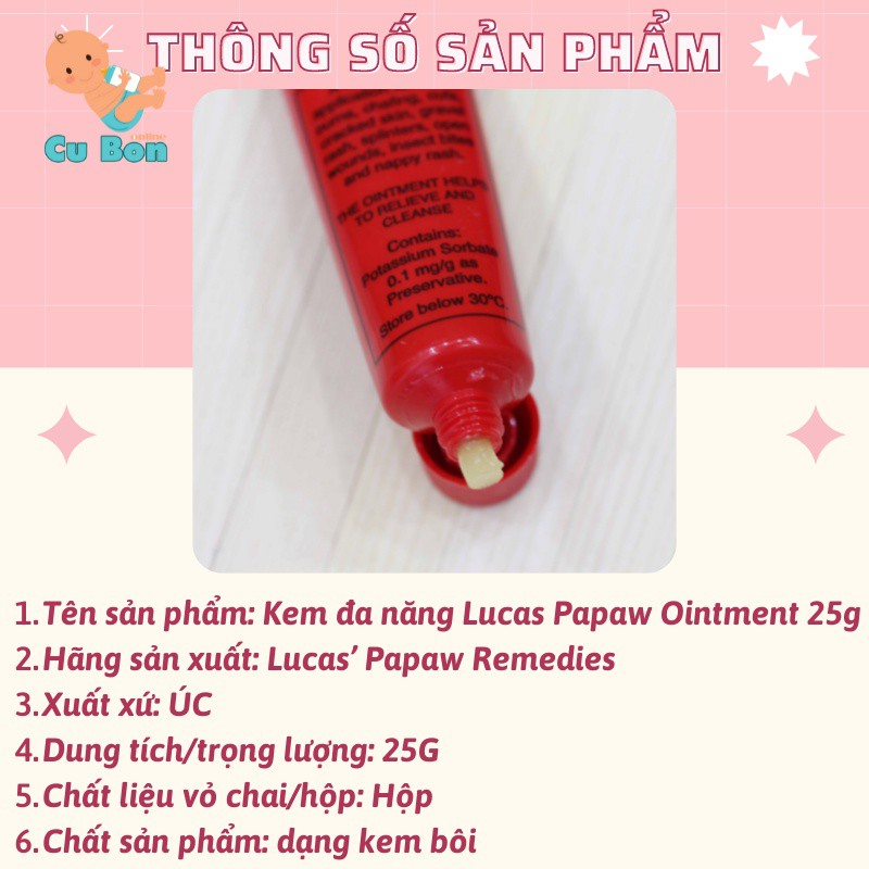 Kem dưỡng da đa năng Lucas' Papaw Ointment 25ml MOON21 kem đu đủ, kem nẻ cho bé, kem bôi nẻ, kem nẻ trẻ em