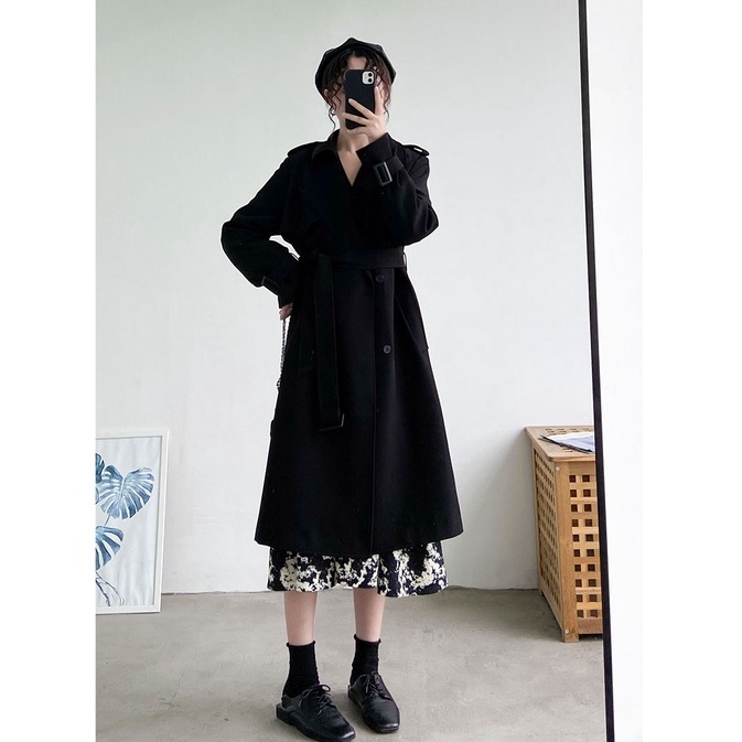 Đầm ZHELIHANGFEI tay dài dáng dài qua gối thời trang theo phong cách retro