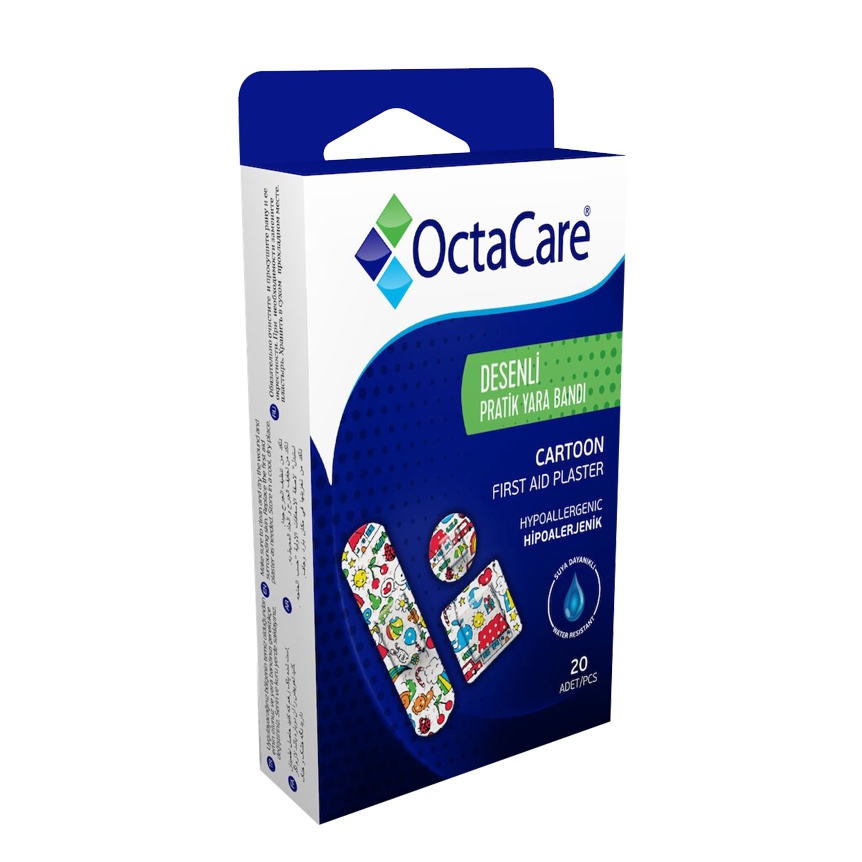 Băng Dính Sơ Cứu Hoạt Hình Dành Cho Trẻ Em, Tiệt Trùng, Bóc Không Đau, Không Thấm Nước Octacare - Hộp 20 Miếng