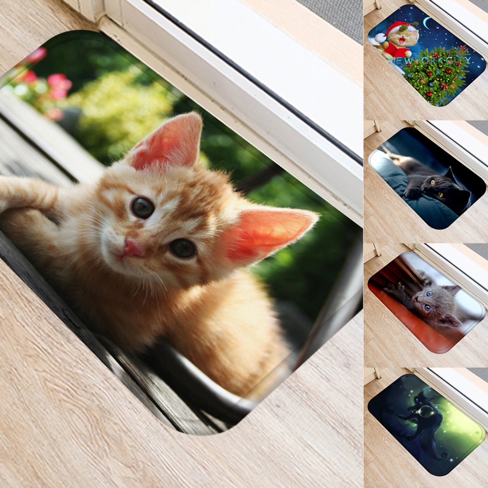 Thảm lót cửa chùi chân Mềm Mại Chống Trượt Họa Tiết Mèo Dễ Thương