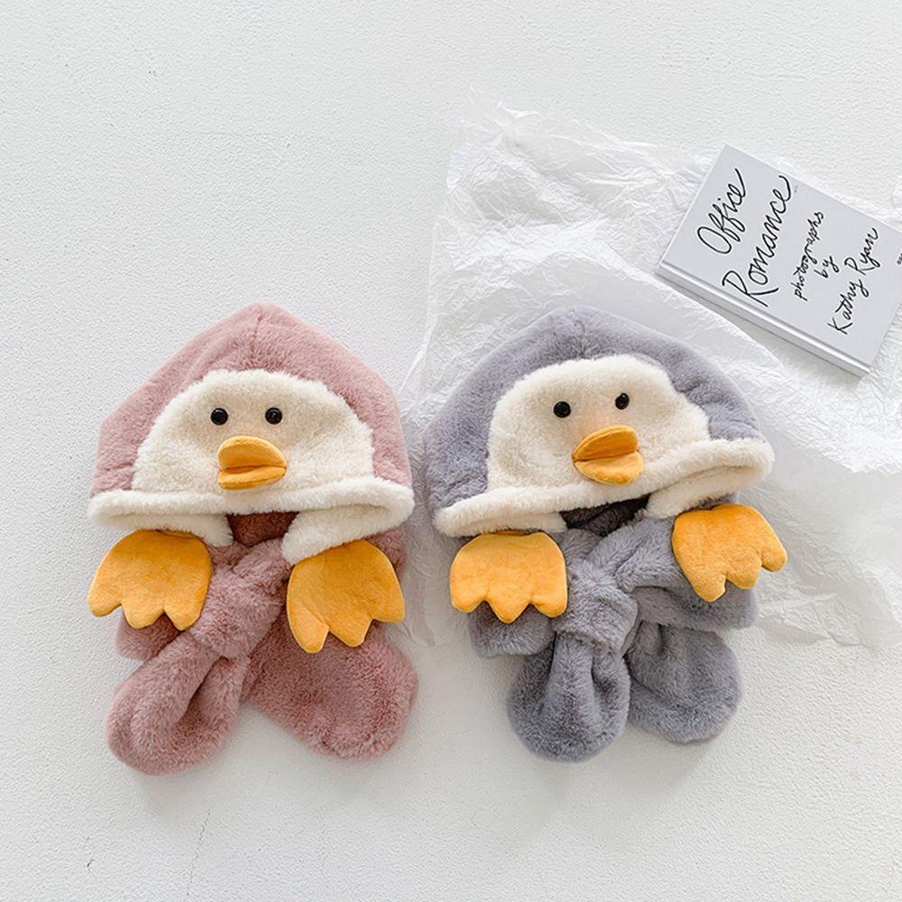 Fisher1 Mũ Lưỡi Trai Hình Chim Cánh Cụt Bằng Lông Nhung Màu Trơn Kèm Khăn Choàng Thời Trang Hàn Quốc Độ