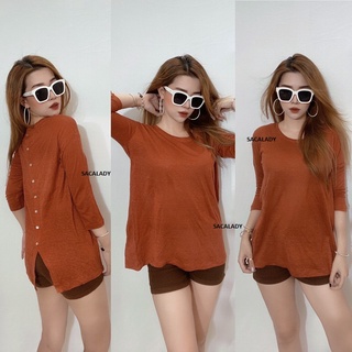 Áo tahari linen tay lỡ nút thân sau che tà - 3901