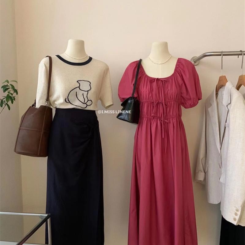 Đầm Ngắn Tay Thắt Dây Thời Trang Mùa Hè Mới 2022 Dành Cho Nữ