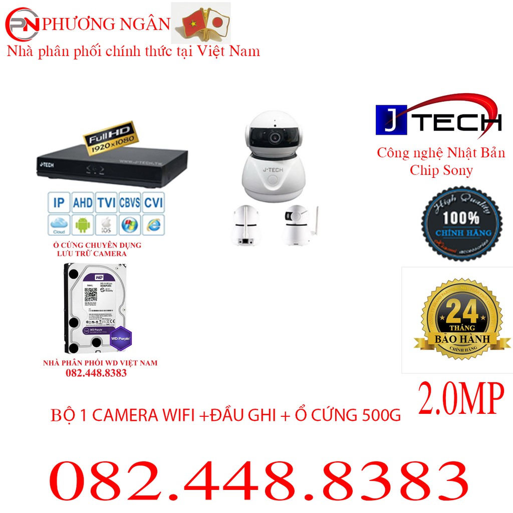 Trọn bộ Camera wifi J-Tech  HD6600B ( Wifi 2MP/H.264 ) + Đầu ghi 4kênh IP jtech + HDD 500G