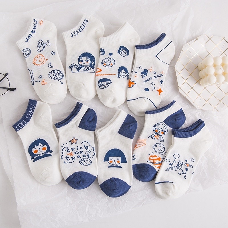 TẤT CỔ NGẮN NỮ RẺ VÔ ĐỊCH TẤT NGẮN HOẠ TIẾT CÔ GÁI NGÂN HÀ PHONG CÁCH HÀN QUỐC DỄ THƯƠNG