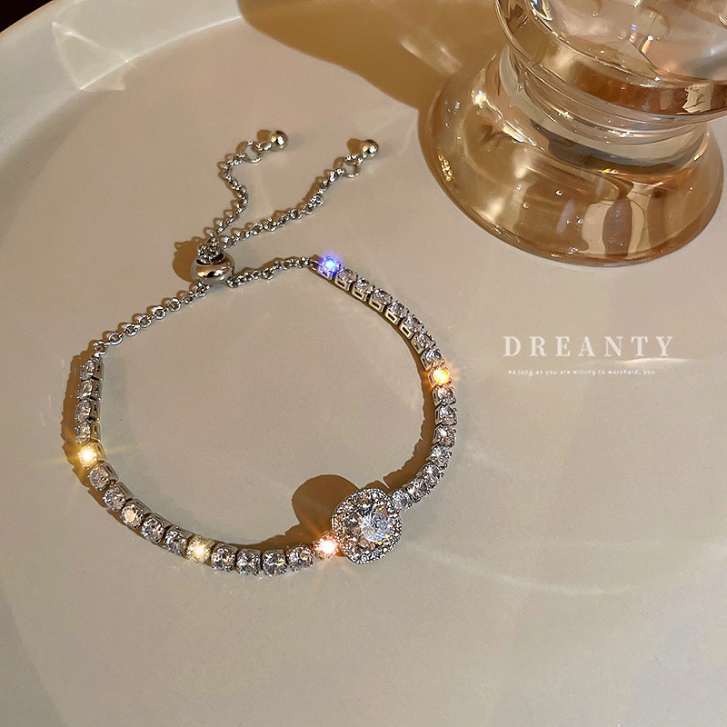 Vòng Tay Đính Đá Kim Cương Hình Vuông Phong Cách Hàn Quốc Thời Trang Dành Cho Nữ