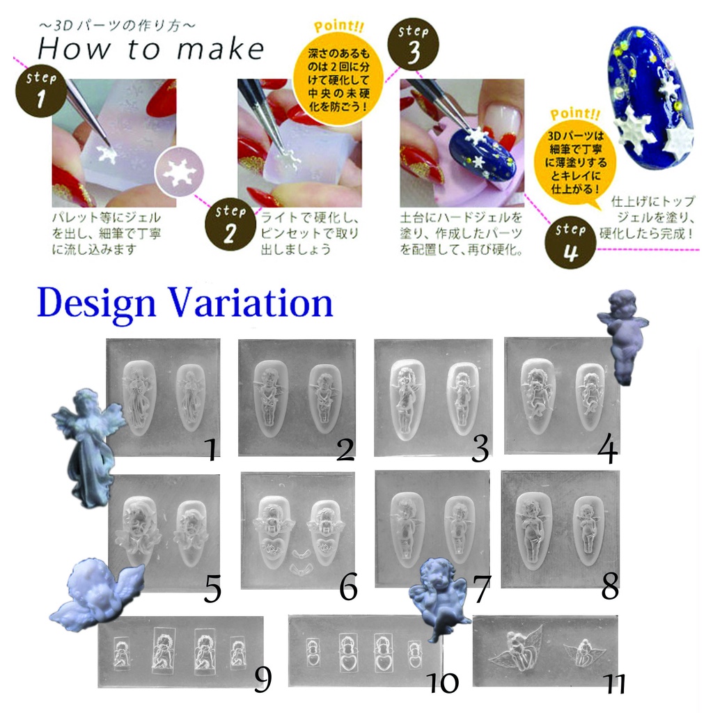 Khuôn silicone trong dẻo nail đắp bột lưu huỳnh, gel uv  trang trí móng nail decor hình thiên thần angel