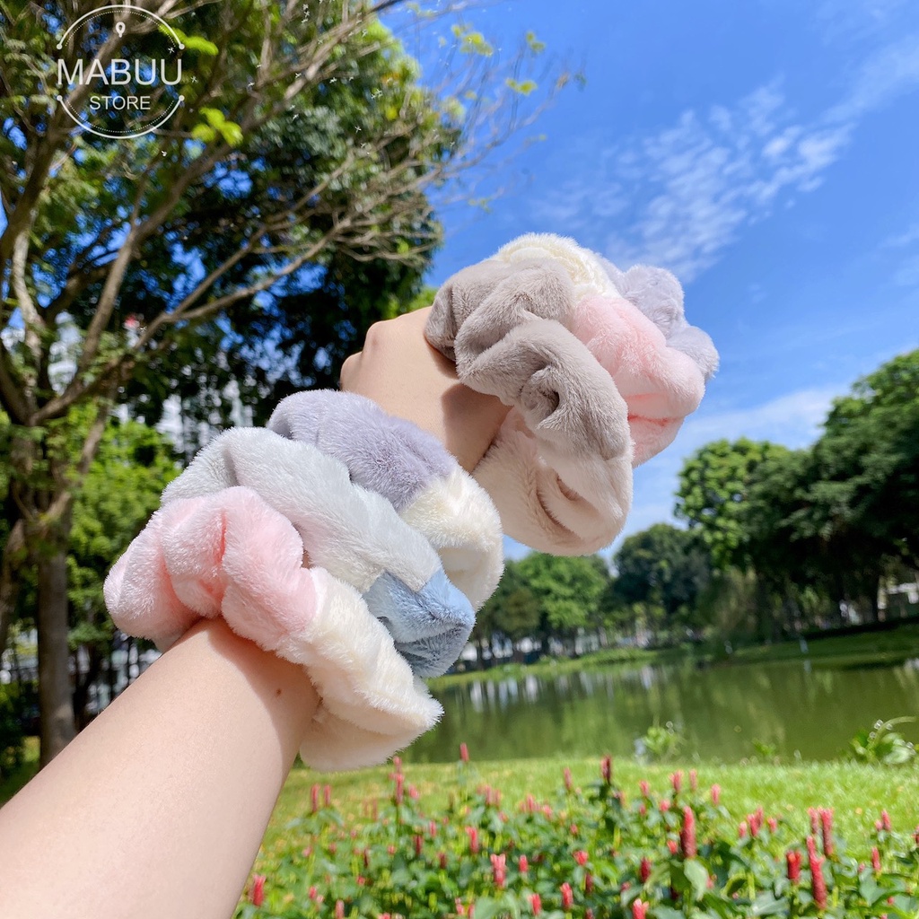 [Mã FAMARAL1 giảm 10K đơn 50K]Dây buộc tóc scrunchies lông nhung phối màu siêu mềm mịn 2020