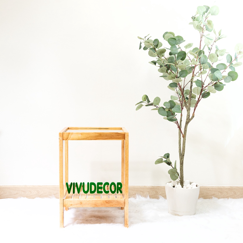 Kệ đầu giường Vivudecor 100% gỗ tự nhiên, Kệ gỗ 2 tầng lắp ráp đa năng sang trọng chất lượng Xuất Khẩu