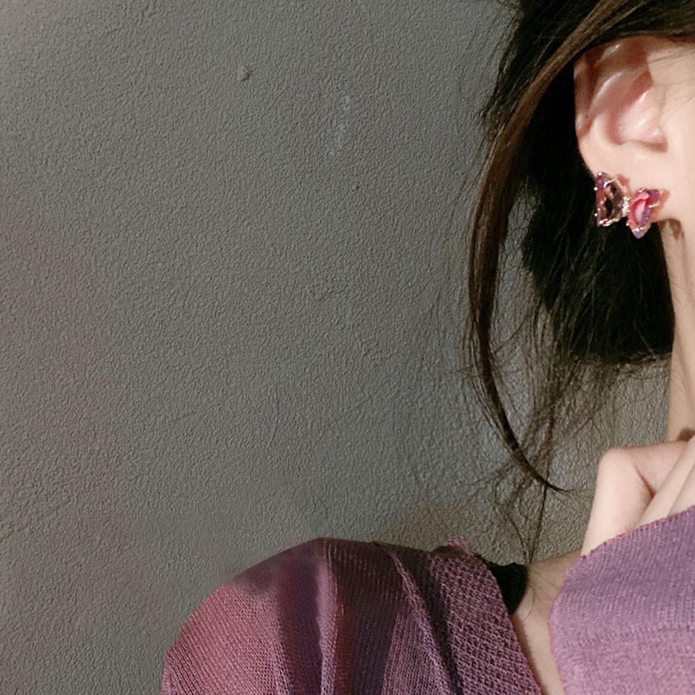 Bộ Vòng Cổ + Bông Tai + Nhẫn Hình Bướm Đính Đá Lấp Lánh Cho Nữ