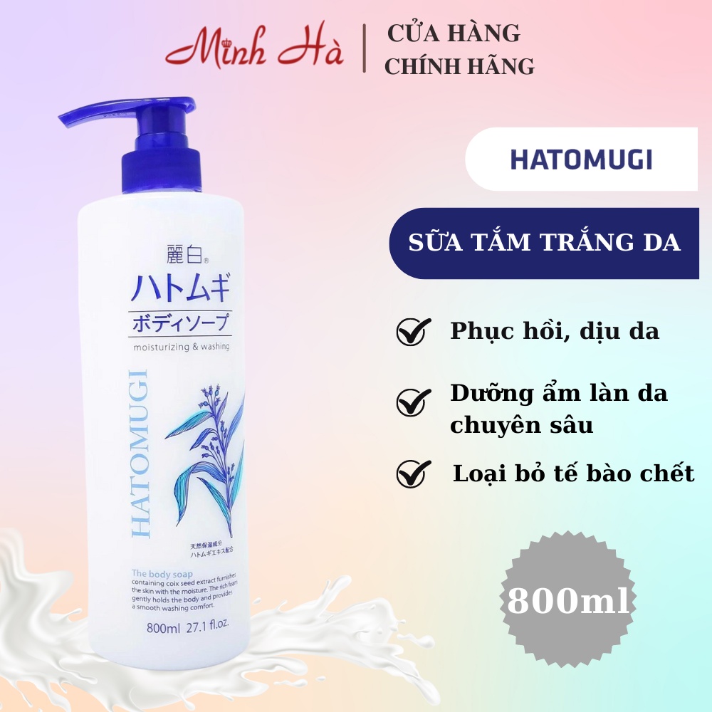 Sữa tắm Hatomugi Moisturizing Washing 800ml chiết xuất hạt ý dĩ giúp dưỡng ẩm dưỡng trắng da