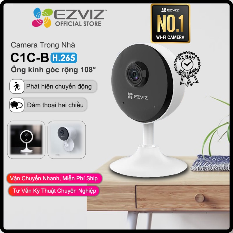 Camera WI-FI Trong nhà EZVIZ C1C-B 1080p, Đàm Thoại 2 Chiều, Công Nghệ Video H.265, Cảnh Báo Âm Thanh, Thiết Kế Nhỏ Gọn