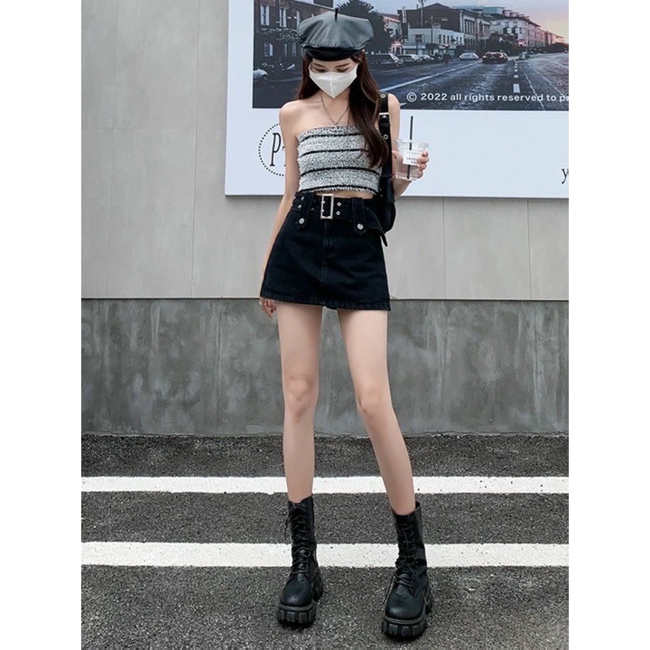 Chân váy ngắn nữ có đai dây nịt cá tính phong cach ulzzang