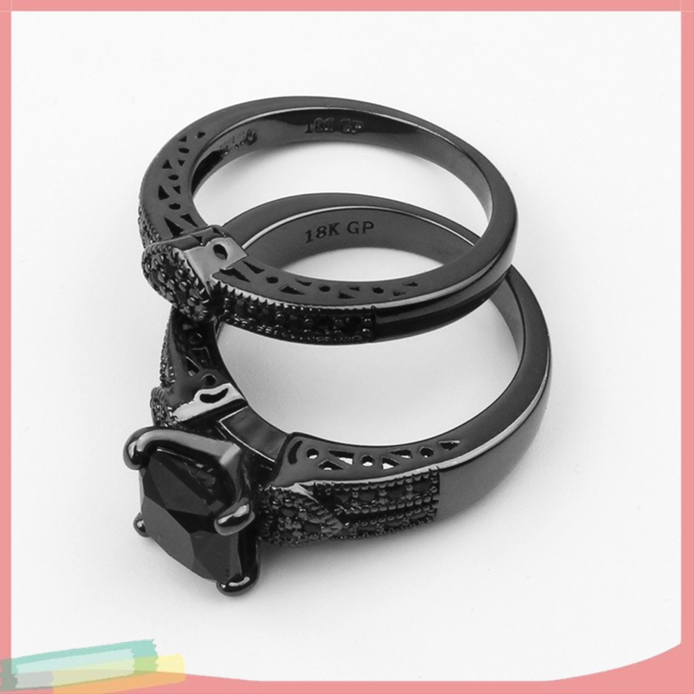 Bộ 2 Nhẫn Đính Đá Zircon Màu Đen Sang Trọng Cho Nam Và Nữ