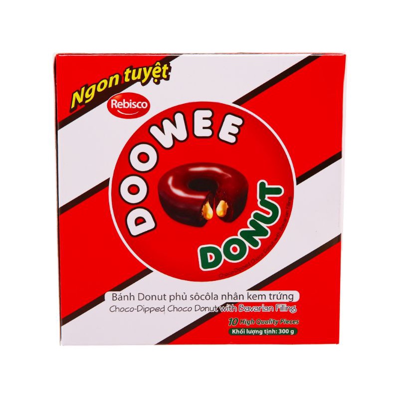 Bánh phủ sô cô la nhân kem trứng Doowee Donut hộp 300g