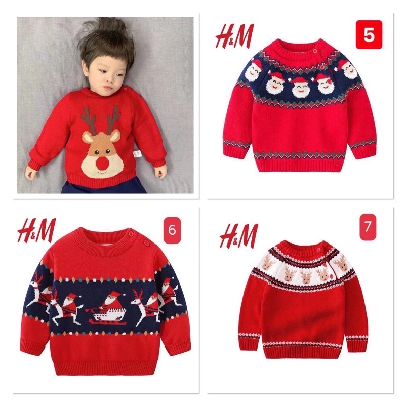 Áo len cho Bé Trai Bé gái H.M mặc dịp Noel Tết size 7-27kg